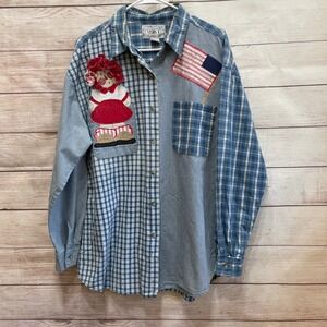 VINTAGE VISION I PATCHWORK GINGHAM SHIRT WITH APPLIQUED RAGGEDY ANN